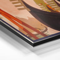 Gros plan de la matière : le tirage contrecollé sur aluminium Dibond mat, tranche visible.