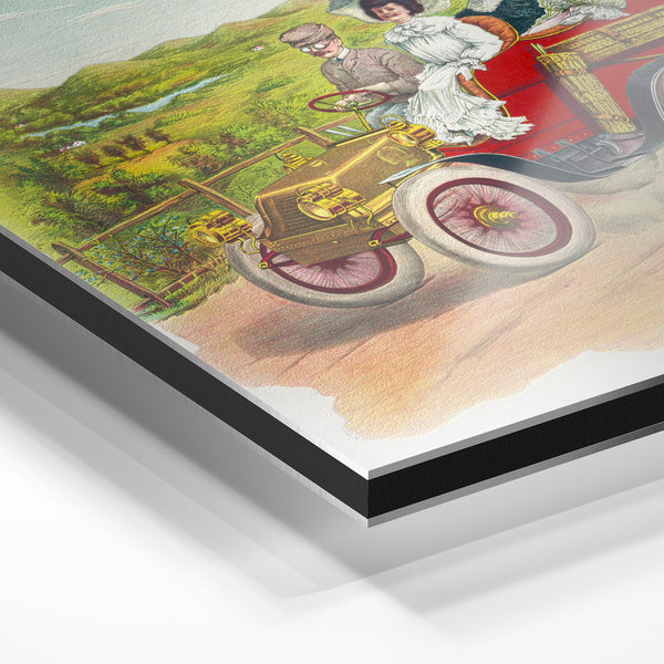 En tour - Affiche vintage automobile rétro — Aluminium Dibond relief 3D