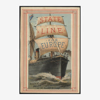 Affiche vintage représentant un navire transatlantique à vapeur avec trois voiles portant les inscriptions "State Line" et.