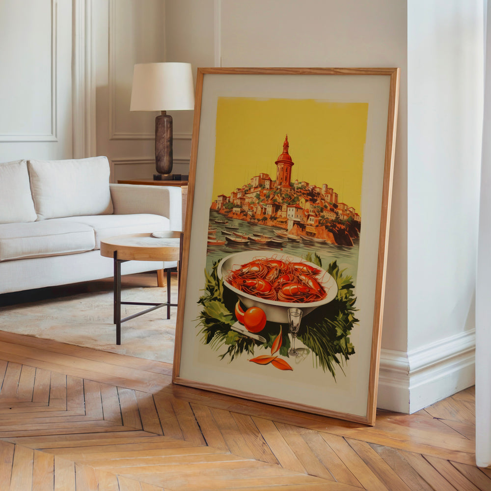 Le tableau accroché en situation dans un intérieur meublé.