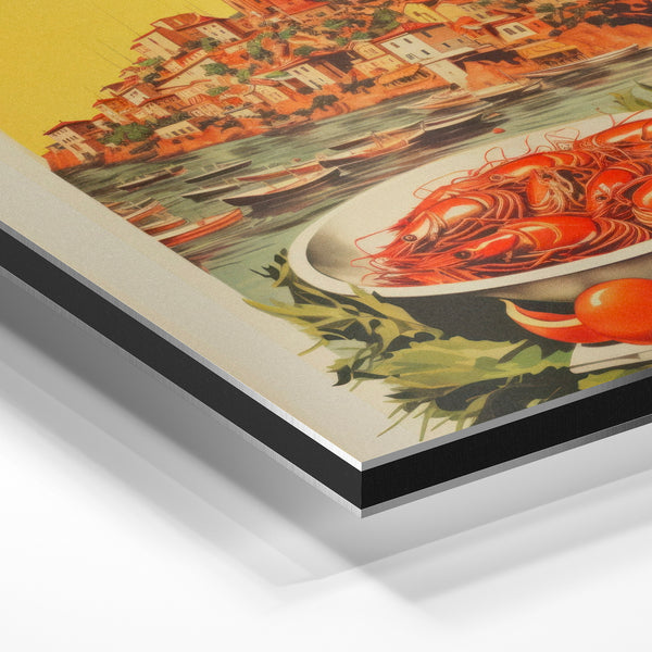 Pâtes terracotta et village côtier, affiche vintage — Aluminium Dibond
