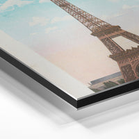 Gros plan de la matière : le tirage contrecollé sur aluminium Dibond mat, tranche visible.