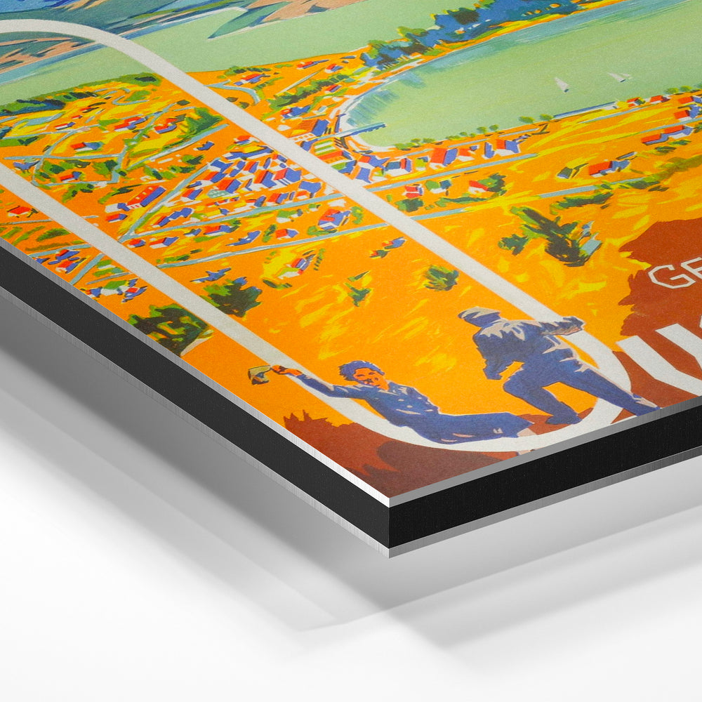 Gros plan de la matière : le tirage contrecollé sur aluminium Dibond mat, tranche visible.