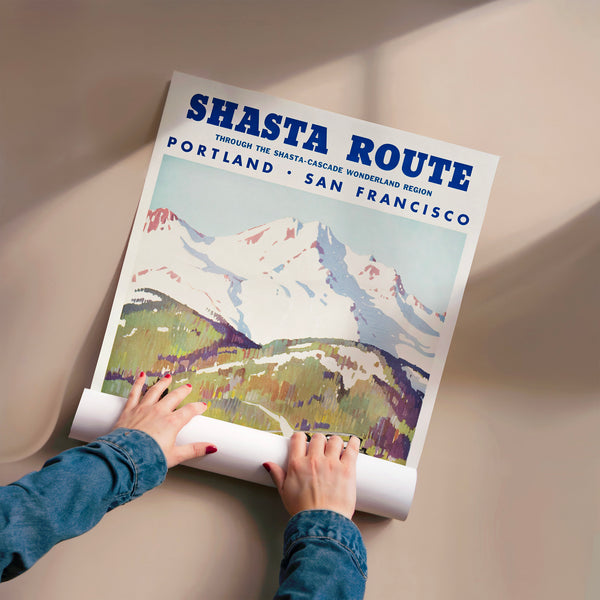 Affiche vintage train et montagne enneigée — Poster HP mat