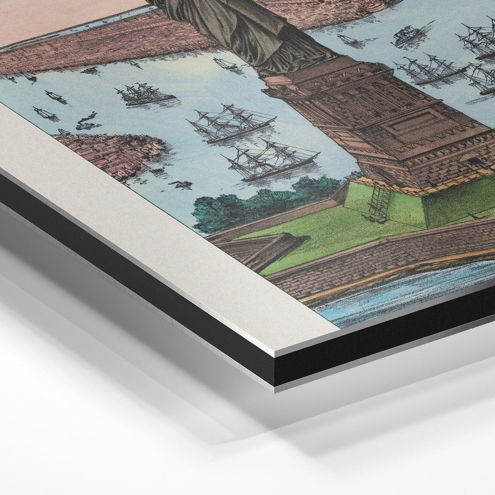 Gros plan de la matière : le tirage contrecollé sur aluminium Dibond mat, tranche visible.
