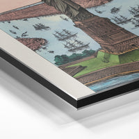 Gros plan de la matière : le tirage contrecollé sur aluminium Dibond mat, tranche visible.