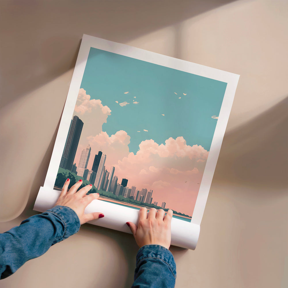 L'impression présentée en poster, sans encadrement, sur un mur neutre.