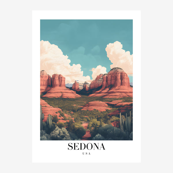 Affiche Sedona, montagnes rouge ocre et ciel turquoise — Toile sur châssis