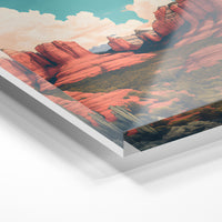 Gros plan de la matière : le tirage sous verre acrylique, tranche transparente visible.