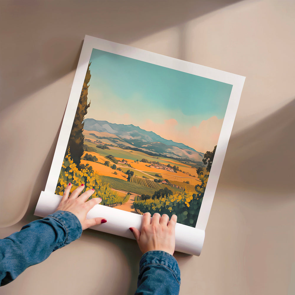 L'impression présentée en poster, sans encadrement, sur un mur neutre.