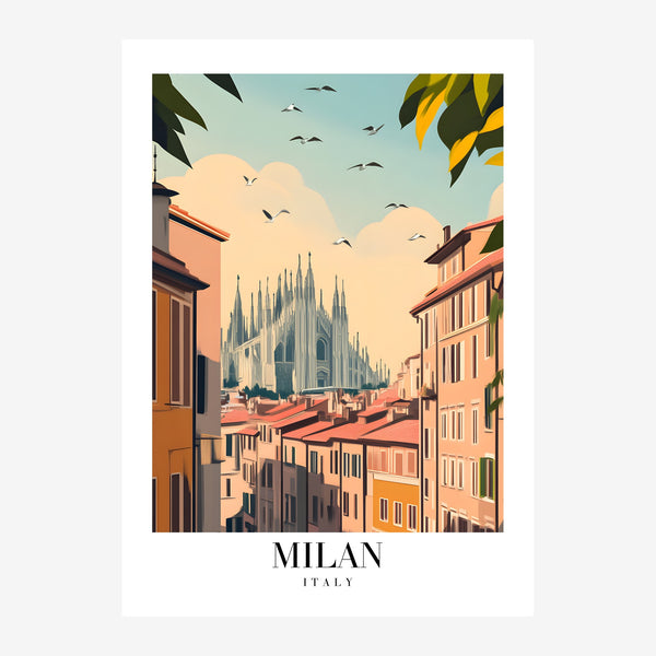 Affiche Milan vintage terracotta et bleu — Toile sur châssis