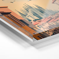Gros plan de la matière : le tirage sous verre acrylique, tranche transparente visible.
