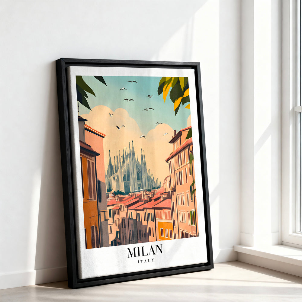 Le tableau accroché en situation dans un intérieur meublé.