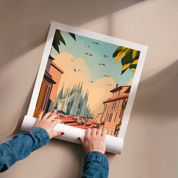 Affiche Milan vintage terracotta et bleu — Poster HP mat