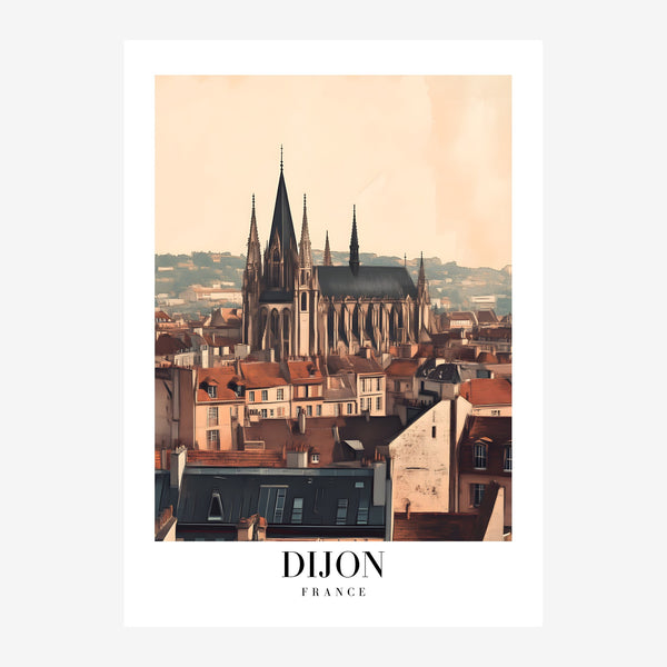 Dijon vintage : cathédrale et toits terracotta — Toile sur châssis
