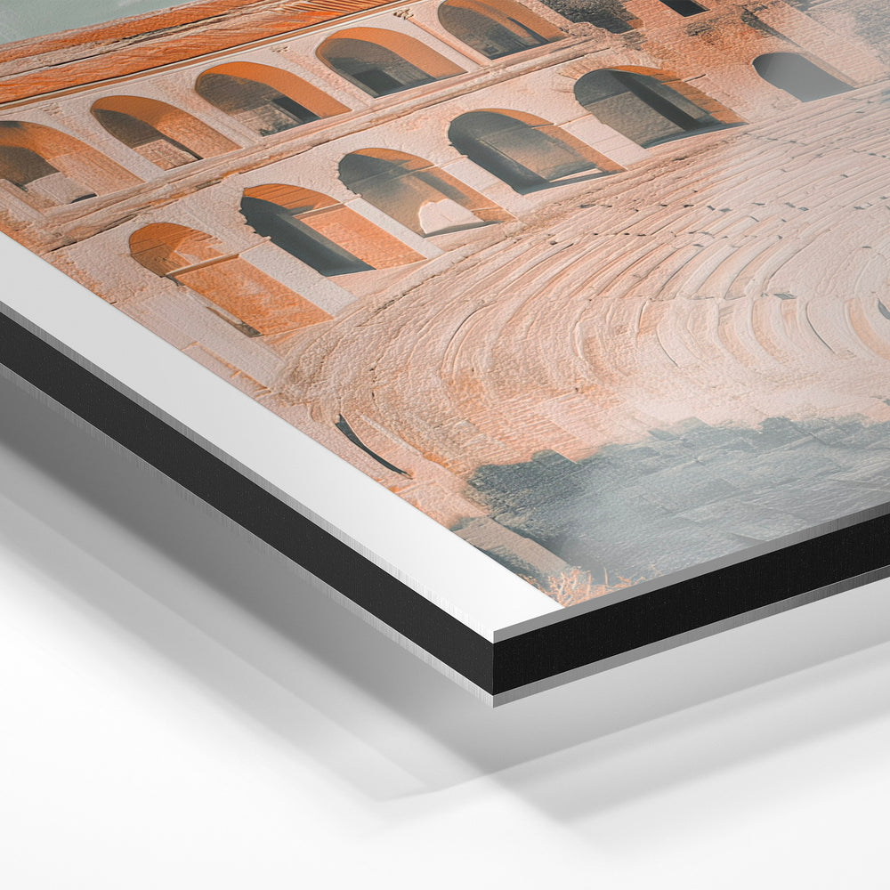 Gros plan du relief : la surépaisseur d'encre en lumière rasante sur aluminium Dibond.