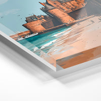Gros plan de la matière : le tirage sous verre acrylique, tranche transparente visible.