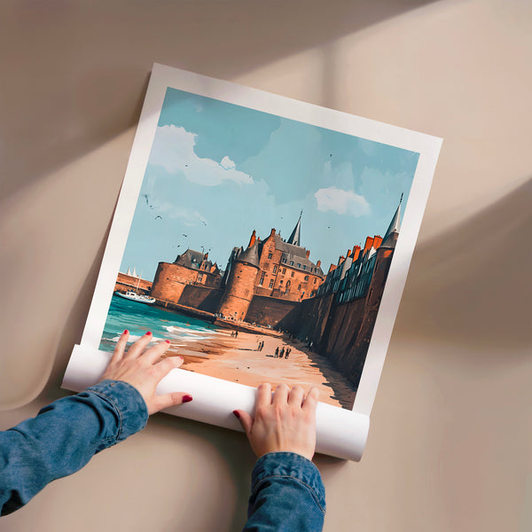Saint-Malo, affiche de voyage bleu et terracotta — Poster HP mat
