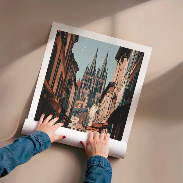 Rue de Metz, affiche de voyage terracotta — Poster HP mat