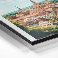 Gros plan de la matière : le tirage contrecollé sur aluminium Dibond mat, tranche visible.