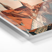 Gros plan de la matière : le tirage sous verre acrylique, tranche transparente visible.