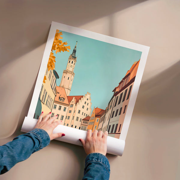 Affiche Augsburg, architecture baroque et ciel bleu — Poster HP mat