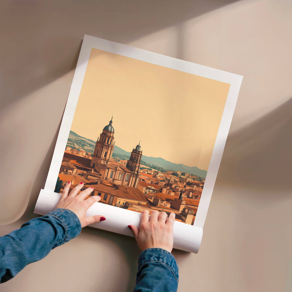 L'impression présentée en poster, sans encadrement, sur un mur neutre.