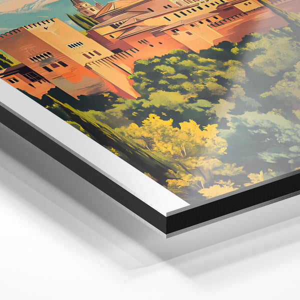 Affiche vintage Granada, palais et montagnes enneigées — Aluminium Dibond relief 3D