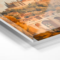 Gros plan de la matière : le tirage sous verre acrylique, tranche transparente visible.