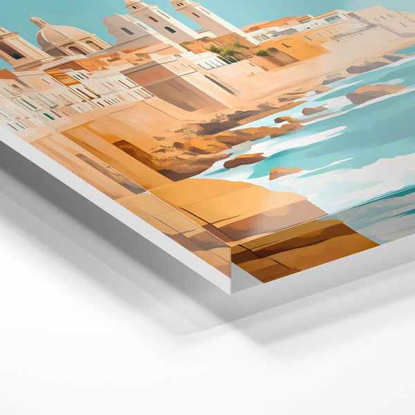 Cadiz affiche vintage bleu et terracotta — Verre acrylique
