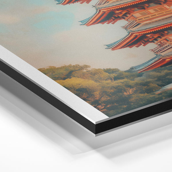 Pagode japonaise terracotta, bleu et vert — Aluminium Dibond