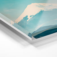 Gros plan de la matière : le tirage sous verre acrylique, tranche transparente visible.
