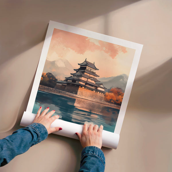 Matsumoto, affiche de voyage terracotta et bleu — Poster HP mat