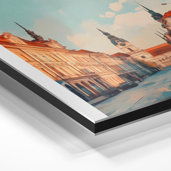 Timisoara, affiche de voyage bleu et terracotta — Aluminium Dibond