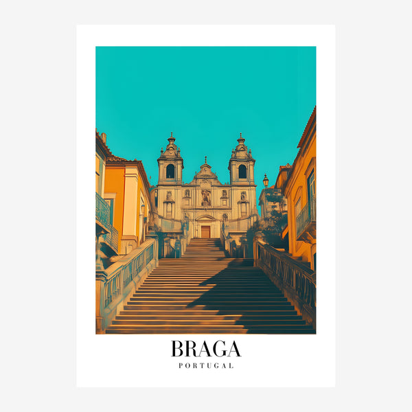 Braga en bleu et terracotta, affiche de voyage — Toile sur châssis