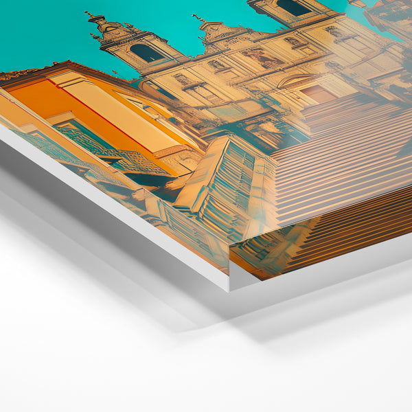 Braga en bleu et terracotta, affiche de voyage — Verre acrylique