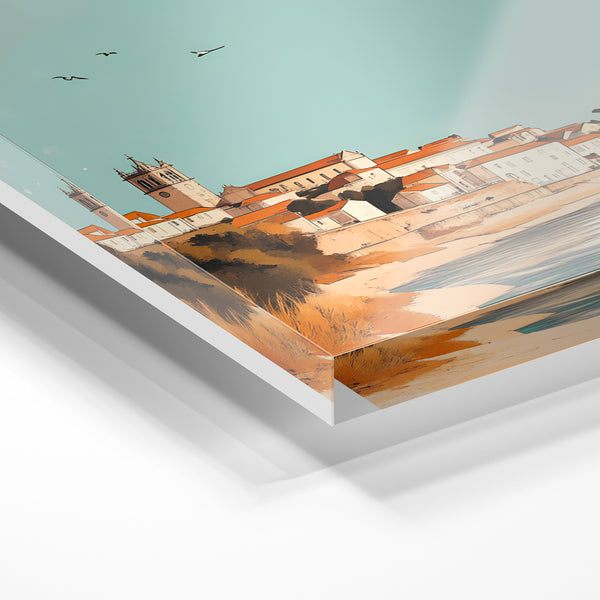 Faro côtier, affiche voyage bleu et terracotta — Verre acrylique