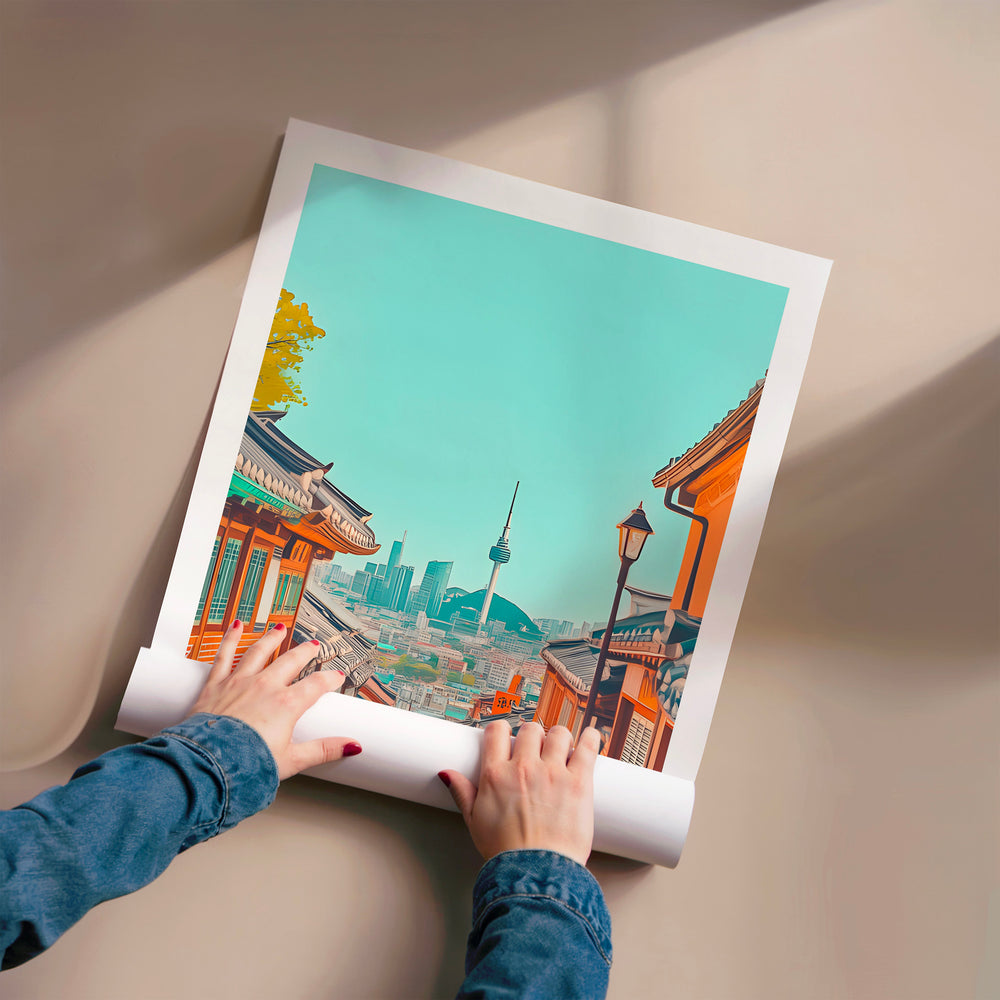 L'impression présentée en poster, sans encadrement, sur un mur neutre.