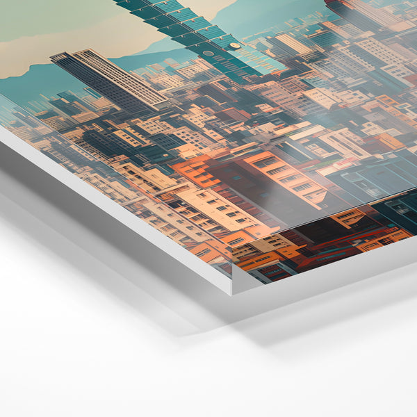 Affiche Taipei skyline bleu et terracotta — Verre acrylique