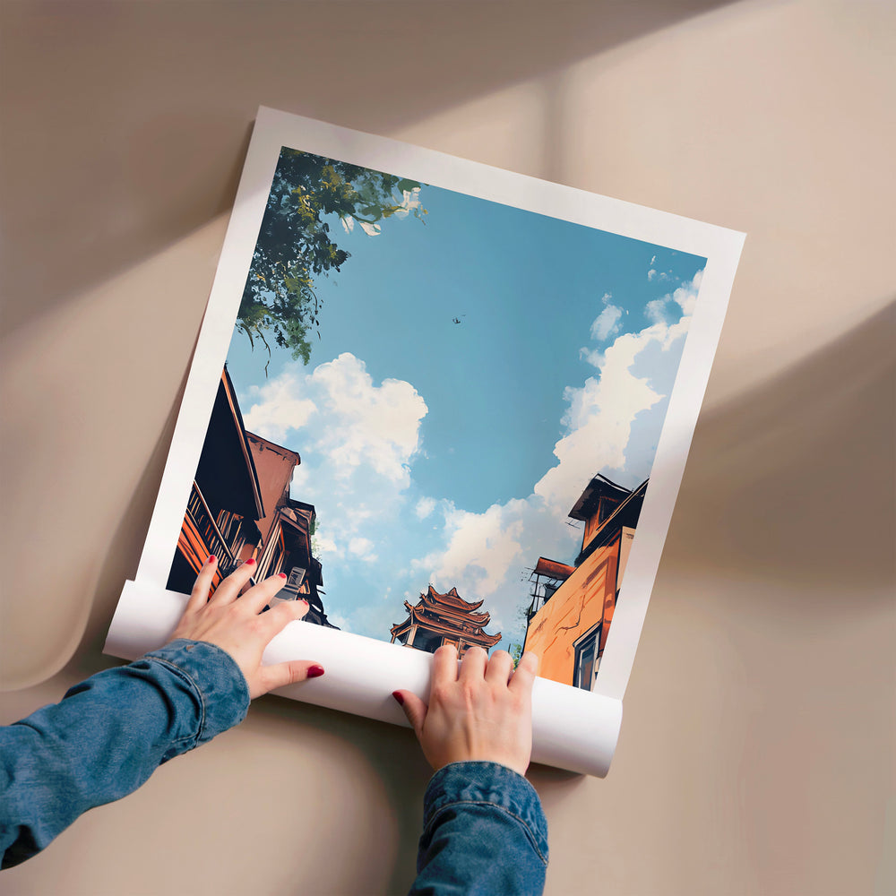 L'impression présentée en poster, sans encadrement, sur un mur neutre.