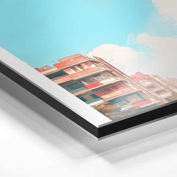 Dhaka, affiche de voyage bleu et terracotta — Aluminium Dibond relief 3D