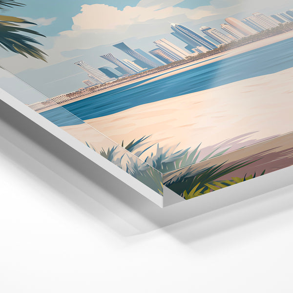 Affiche Doha, horizon urbain et plage tropicale — Verre acrylique