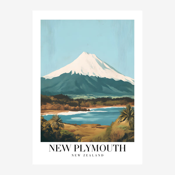 Affiche New Plymouth, montagne et lac bleu — Toile sur châssis