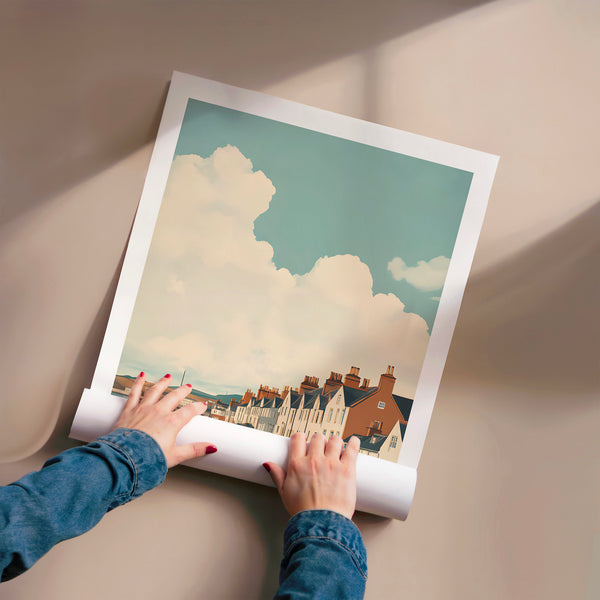 Affiche Ayr, vintage côtière bleu et beige — Poster HP mat