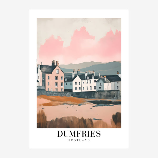 Dumfries, Écosse – Affiche voyage rose et beige — Toile sur châssis