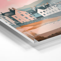 Gros plan de la matière : le tirage sous verre acrylique, tranche transparente visible.