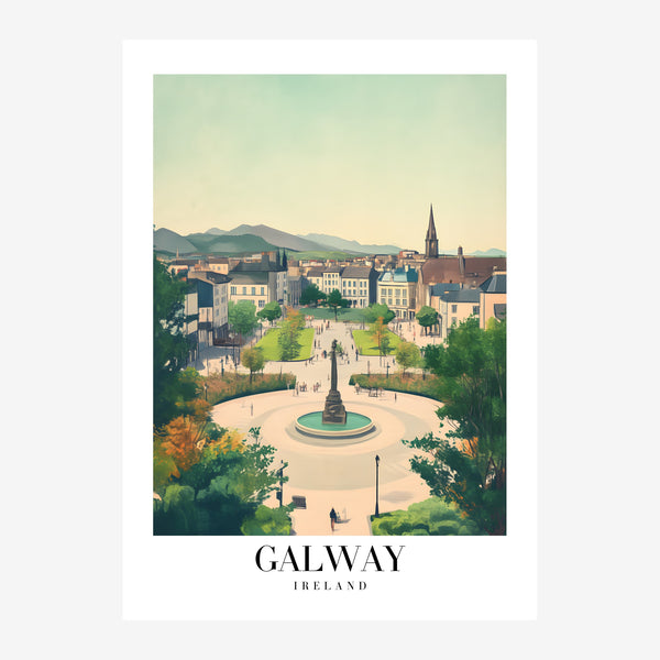 Affiche Galway, vue panoramique style vintage — Toile sur châssis