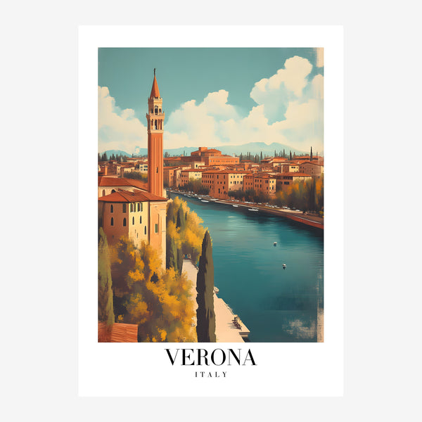 Verona, affiche voyage bleu et terracotta — Toile sur châssis