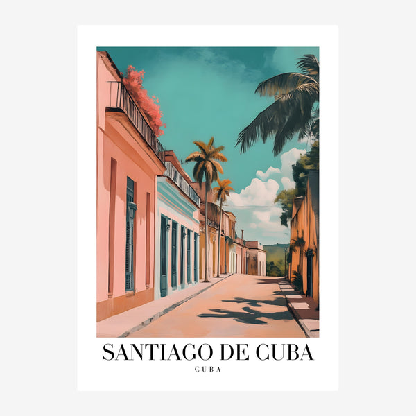 Rue de Santiago de Cuba, terracotta et turquoise — Toile sur châssis
