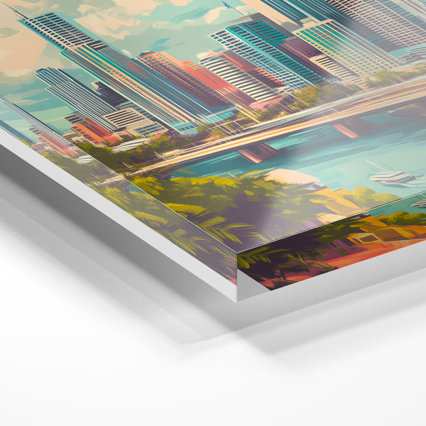 Affiche voyage Brisbane, ciel turquoise vintage — Verre acrylique